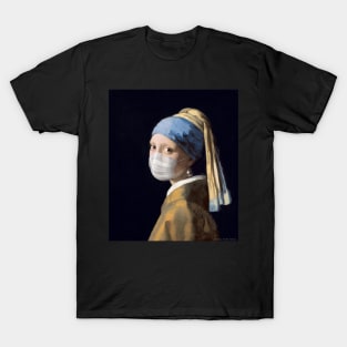 Famous Painting Girl with a Pearl Earring Wearing Mask T-Shirt